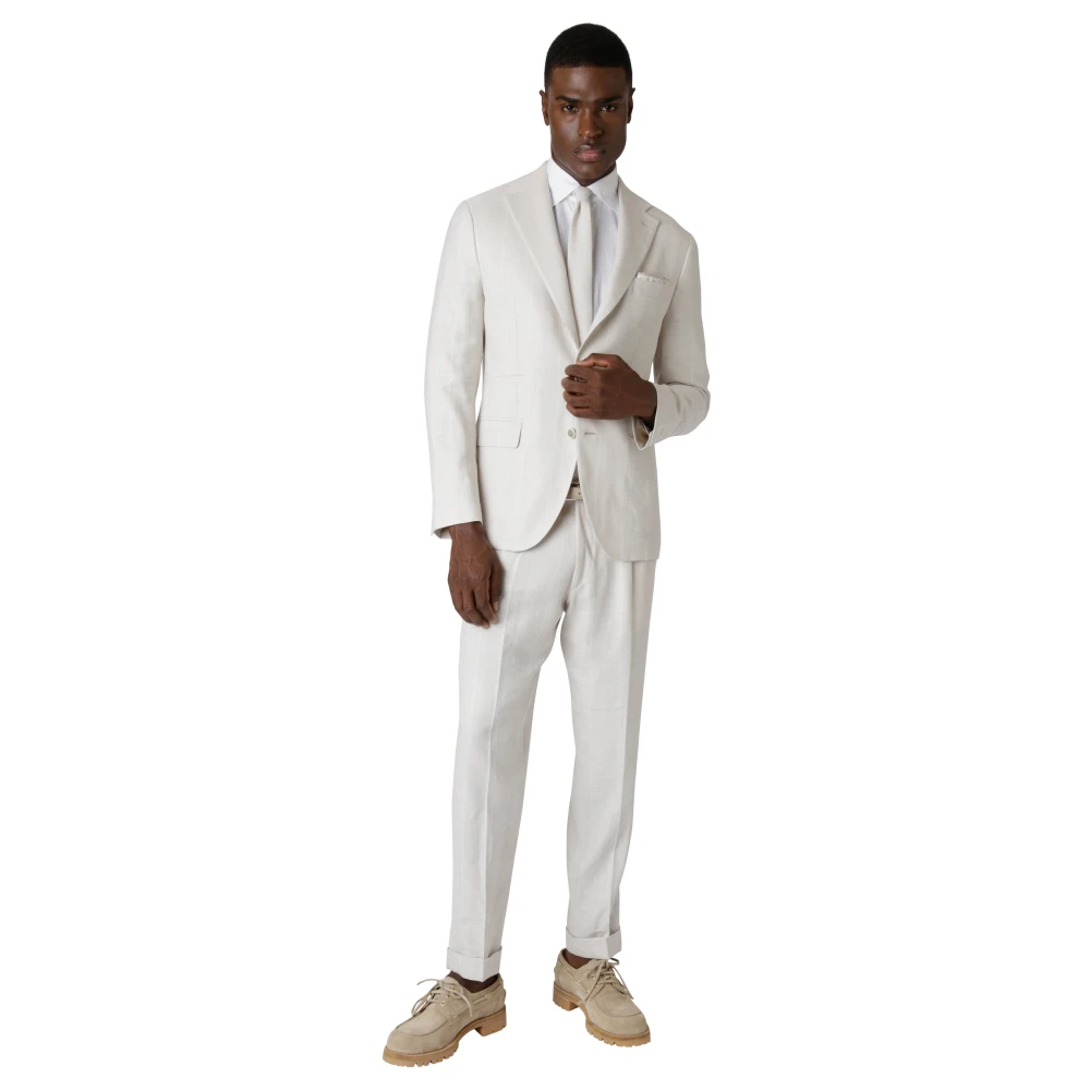Eleventy Slim Fit Linnen Wol Zijde Pak Beige Heren