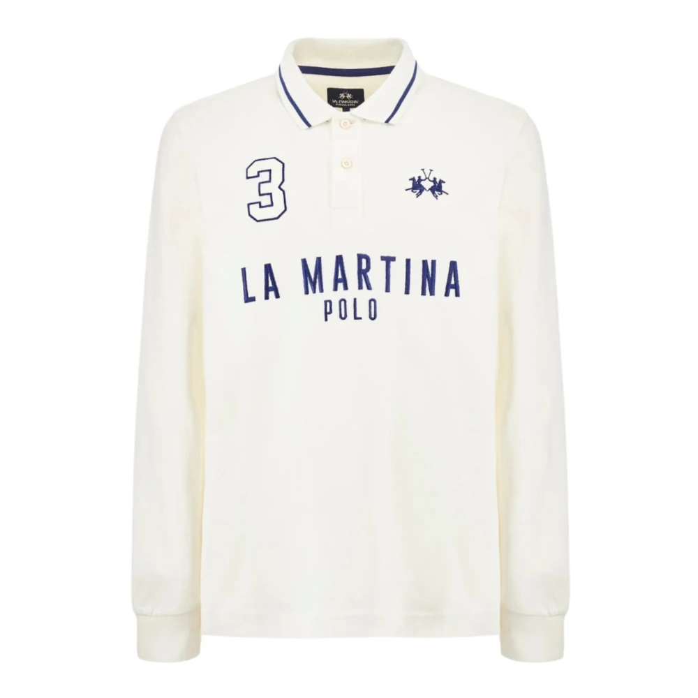 LA MARTINA Lange Mouw Polo Shirt met Logo Blauw White Heren