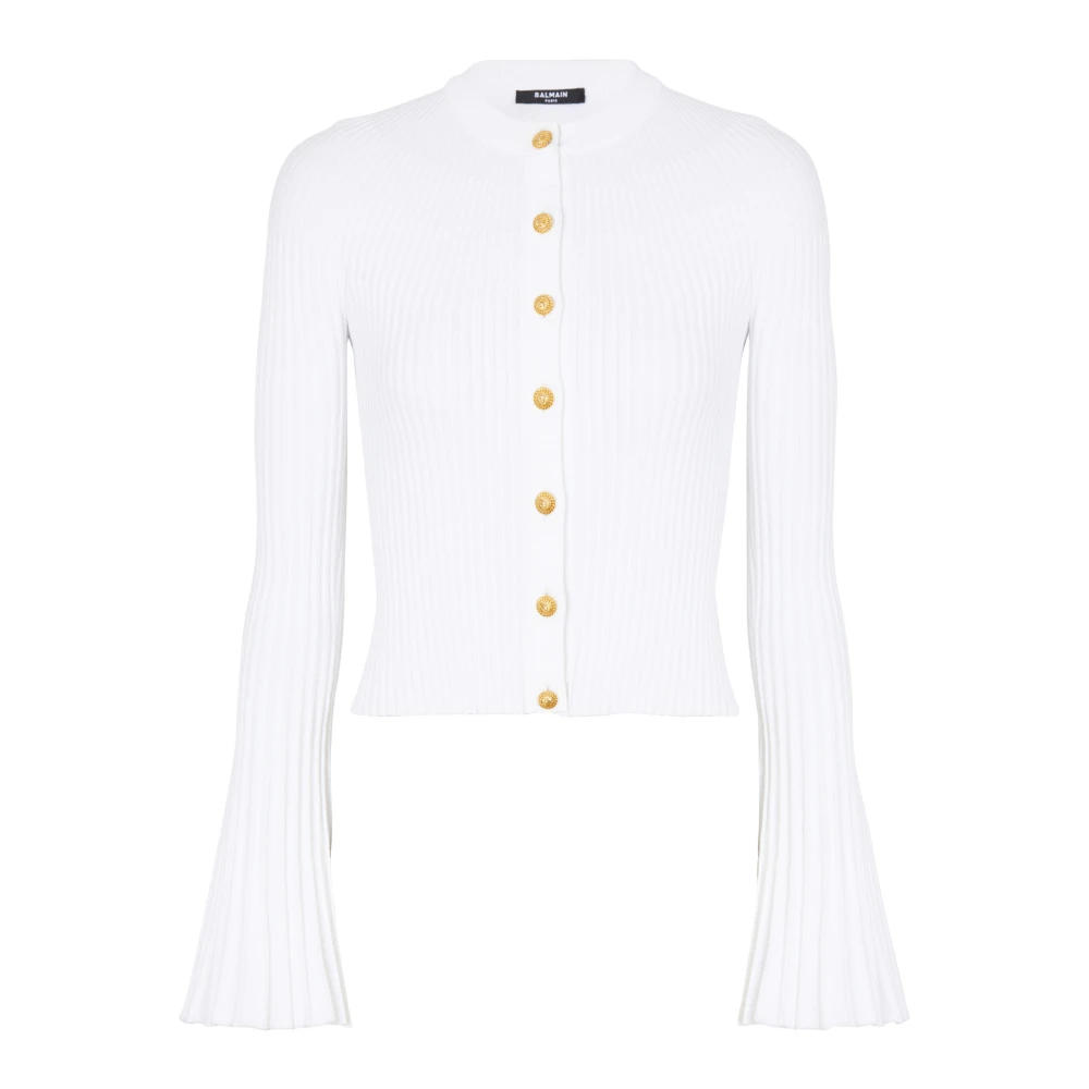 Balmain Veckad stickad kofta White, Dam