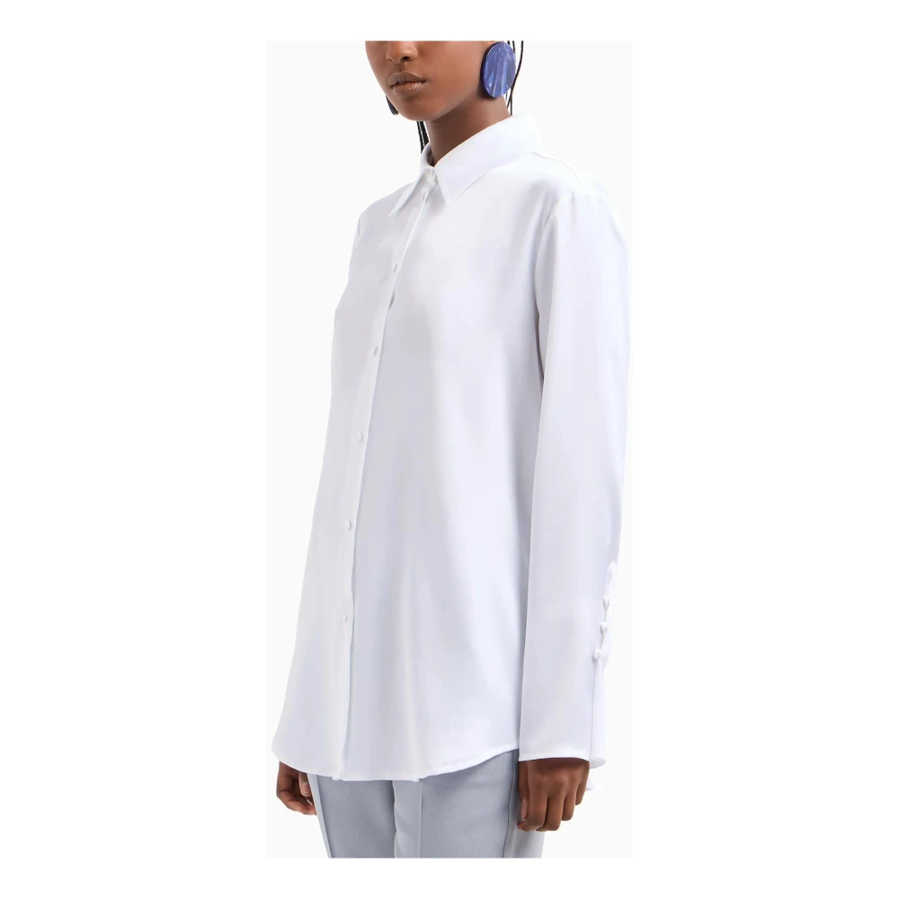 Emporio Armani Satin Crepe Classic Collar Shirt White Dames