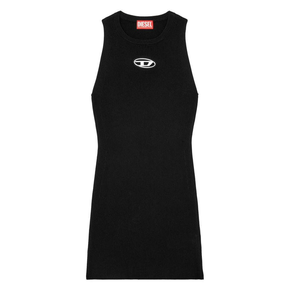 Diesel Zwarte Geribbelde Mouwloze Aansluitende Jurk Black Dames