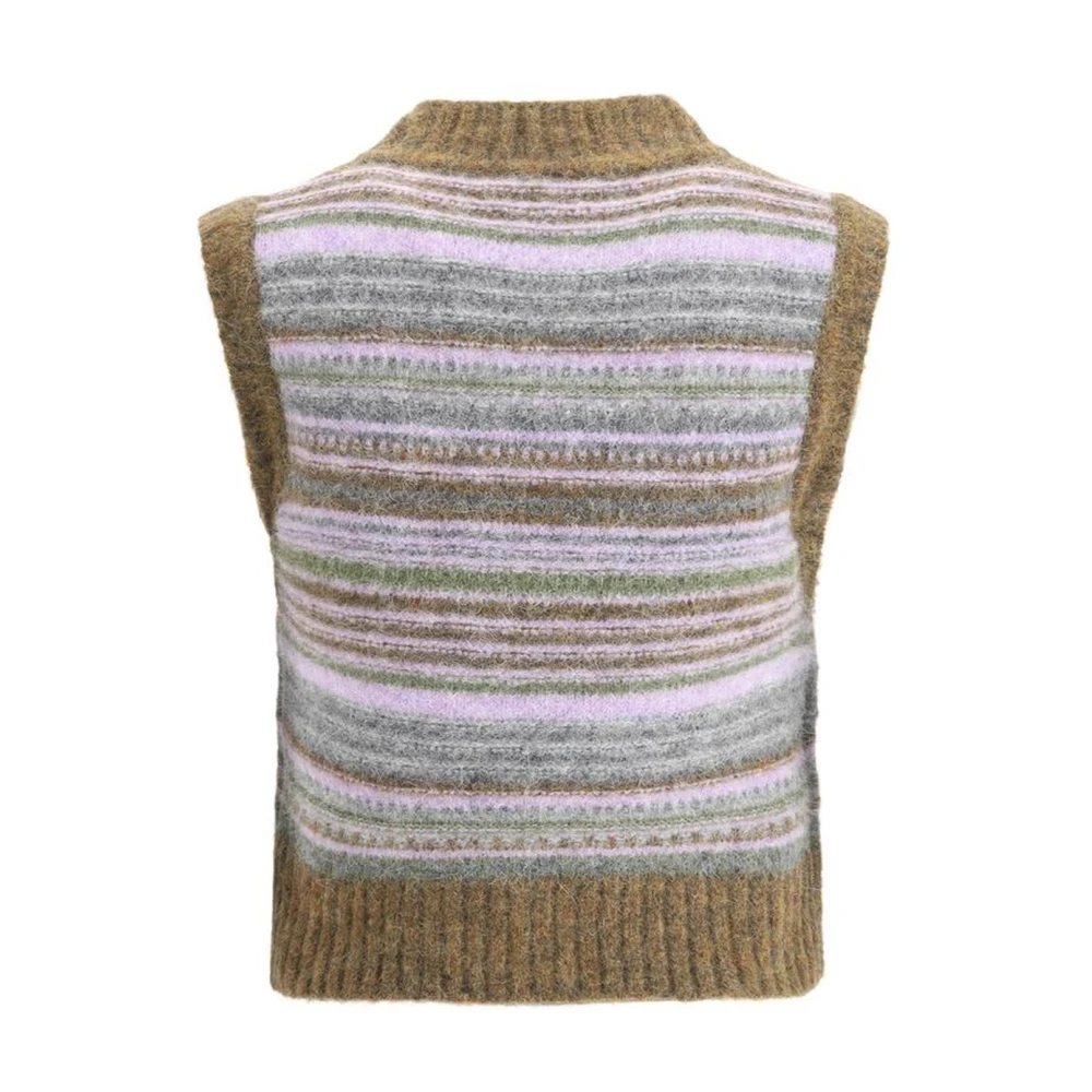 Ganni Gestreepte Merino Wollen Vest met Iconisch Detail Multicolor Dames
