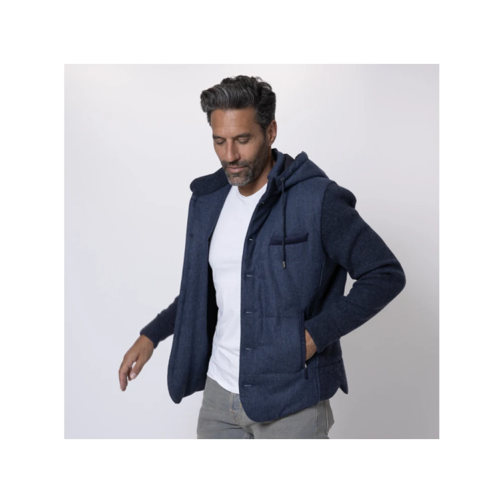 Gran Sasso Blauwe Hooded Wollen Jas Blue Heren