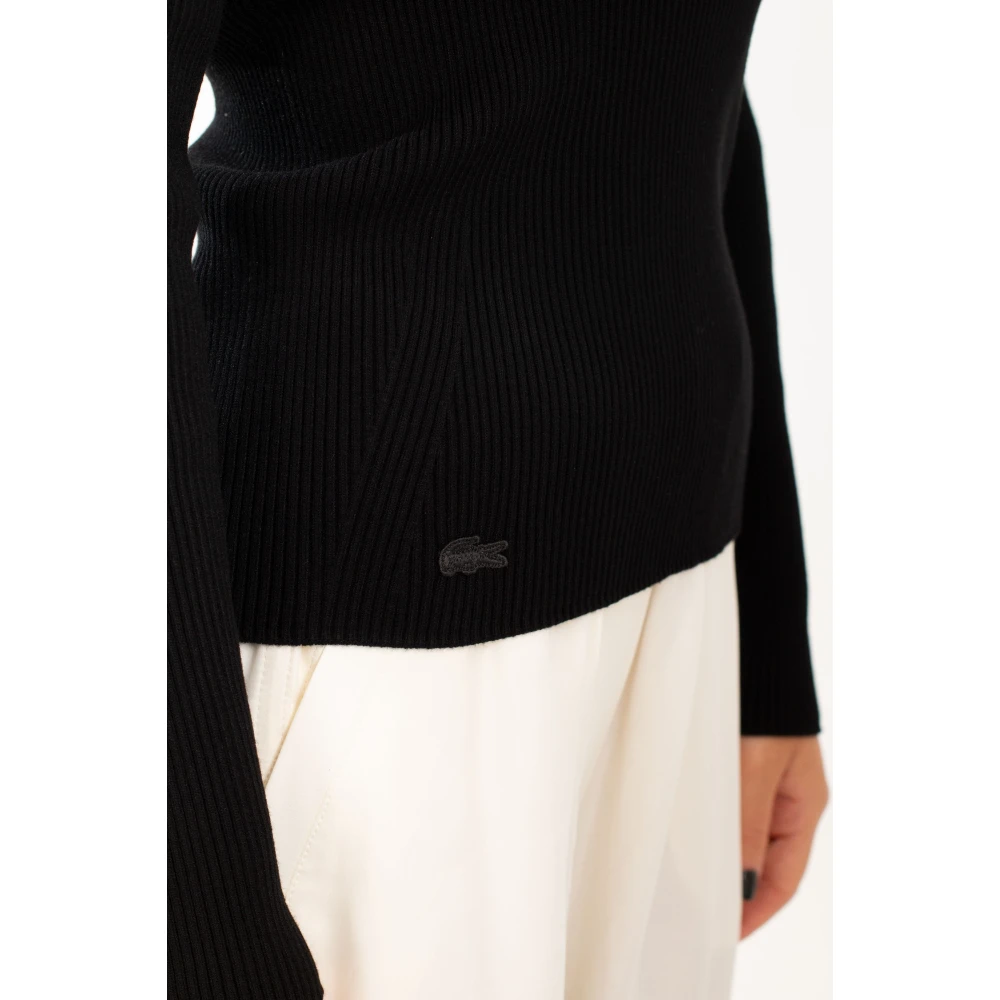 Lacoste Geribbelde hoge hals lange mouwen top Black Dames