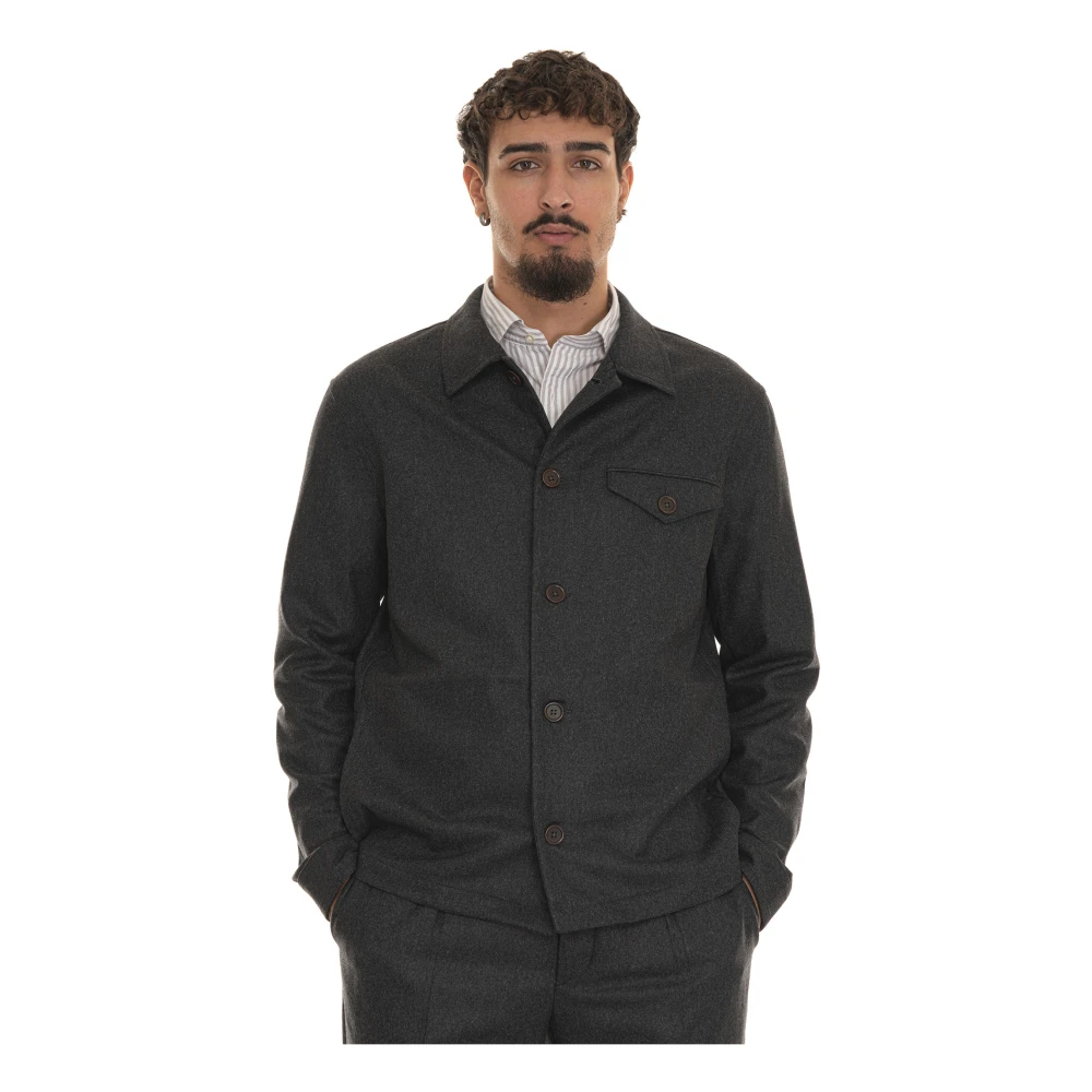 Hindustrie Flanellen Overshirt met Voorzak Blue Heren