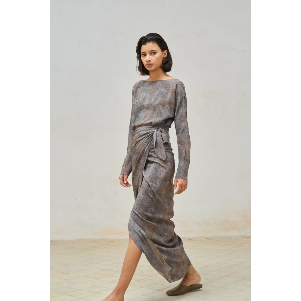 Cortana Zijden Omslagjurk Abstracte Print Gray Dames