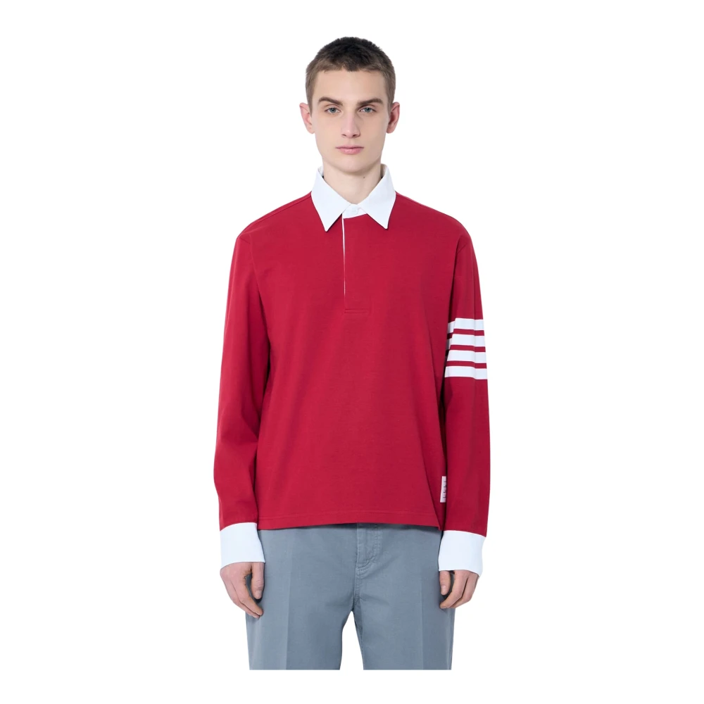 Thom Browne Signatur Four-Bar Rugby Jersey Top Red, Herr