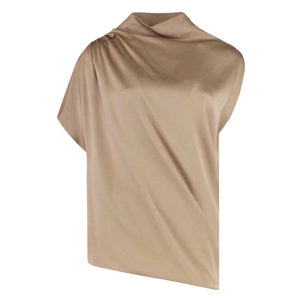 Fabiana Filippi Beige Blouses, Female, S, Gathered Front Viscose Blend Silk Blouse