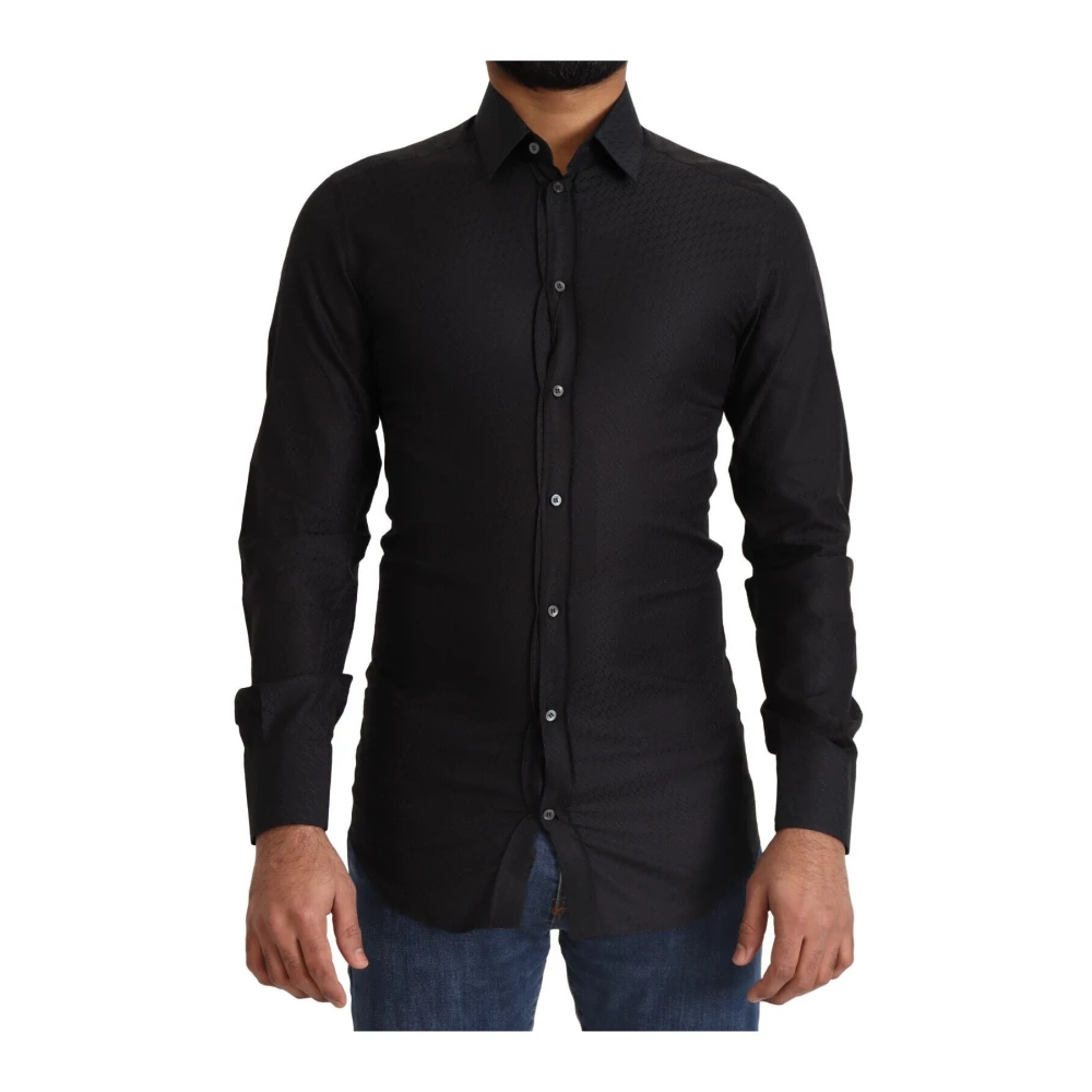 Dolce & Gabbana Men's Black/Gold Elegant Cotton Dress Shirt