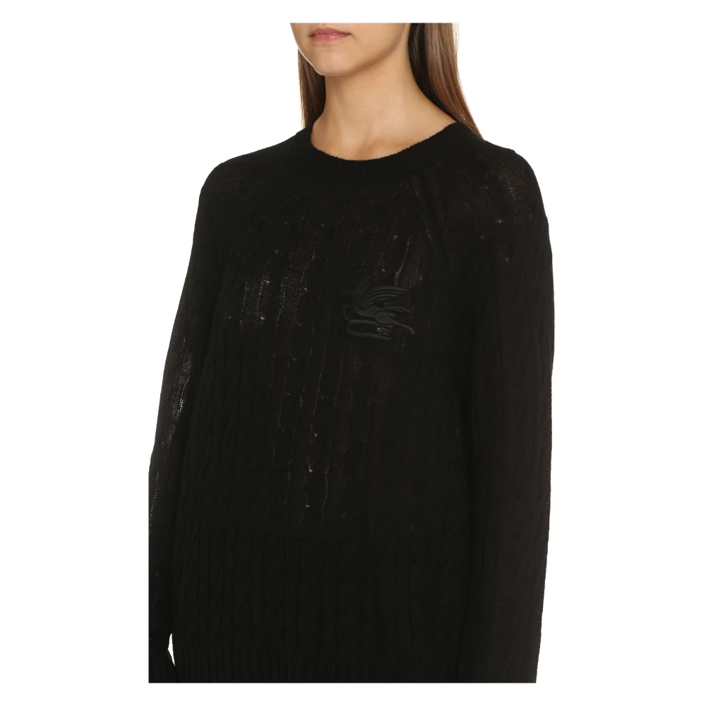 ETRO Cashmere Kabelgebreide Trui met Ronde Hals Black Dames