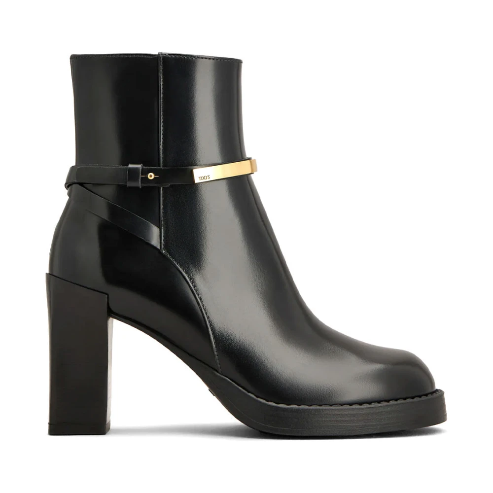 Tod's Women's Black Heeled Boots, 4 Uk, Leather Ankle Boots