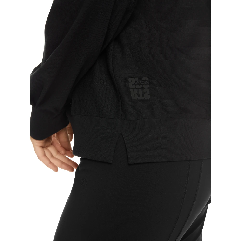 Marc Cain Geribbeld T-shirt met lange mouwen en raglanmouwen Black Dames