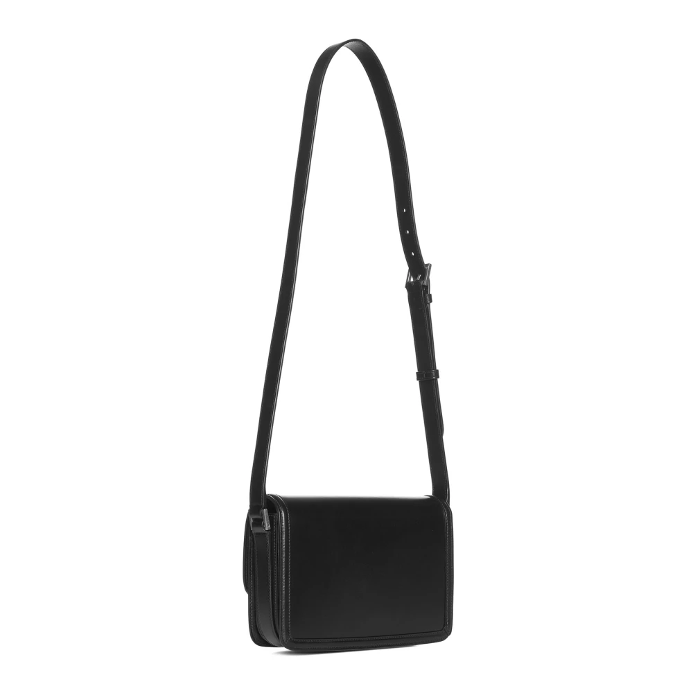 Saint Laurent Zwarte Monogram Logo Leren Messenger Tas Black Heren