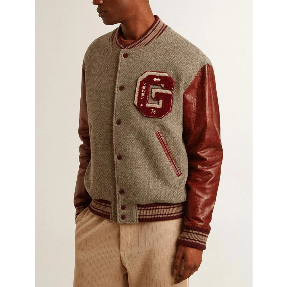 Golden Goose Distressed Patch Embroidered Coat Gray Heren