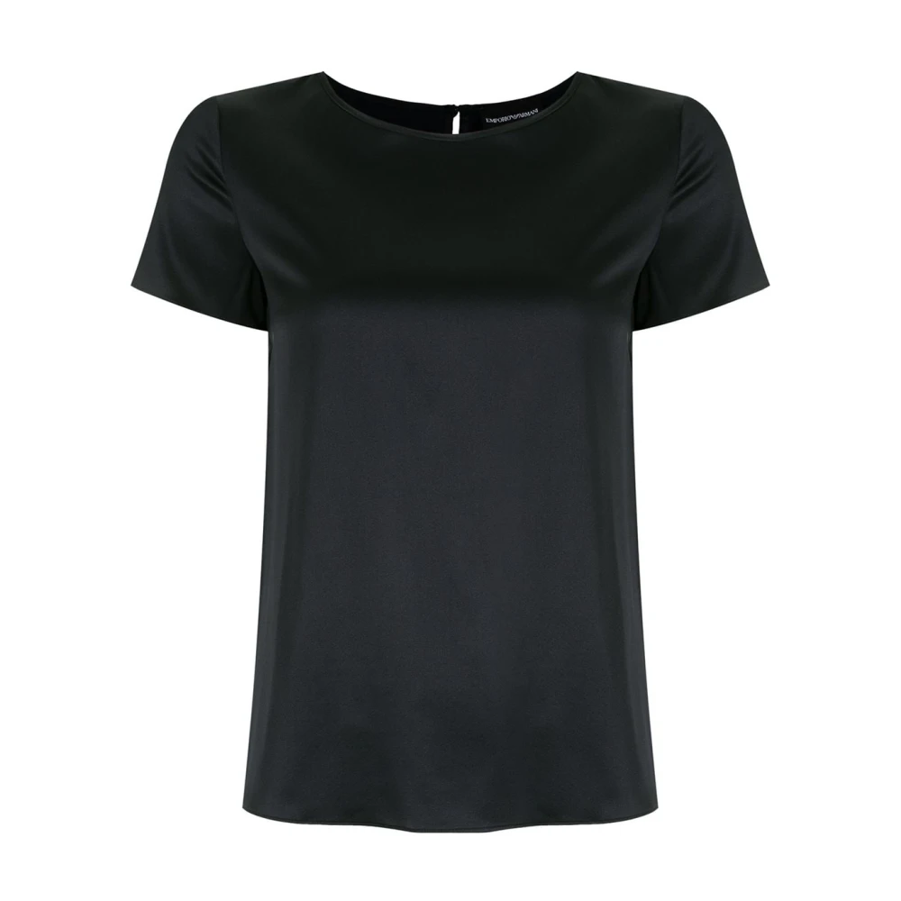 Emporio Armani Women's Blue Stretch-Silk Scoop Neck T-Shirt
