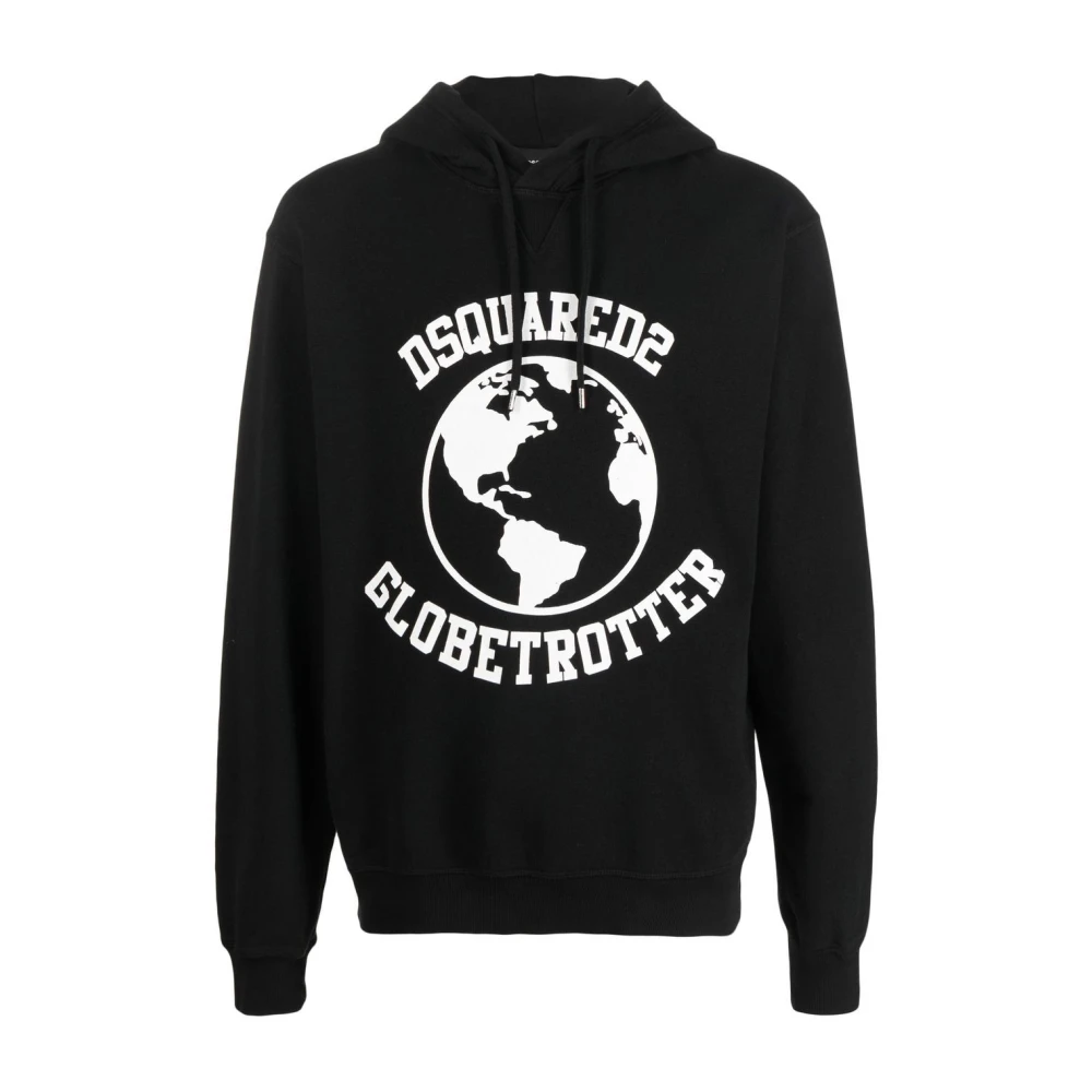 Dsquared2 Svart Globetrotter Logo-Print Hoodie Black, Herr