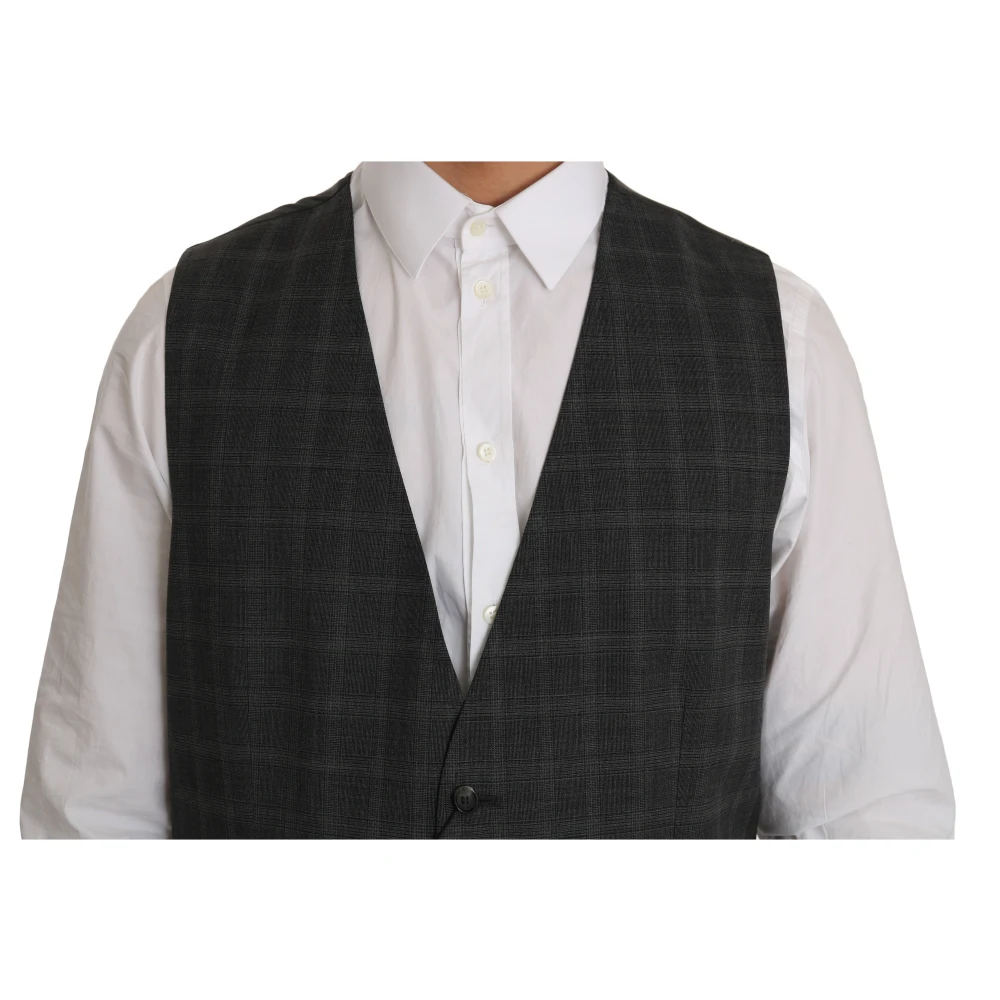 Dolce & Gabbana Elegante Geruite Wollen Vest voor Mannen Gray Heren