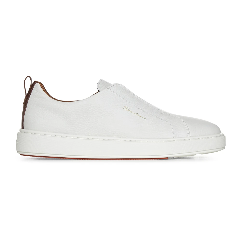 Santoni Men's White Leather Slip-On Sneakers