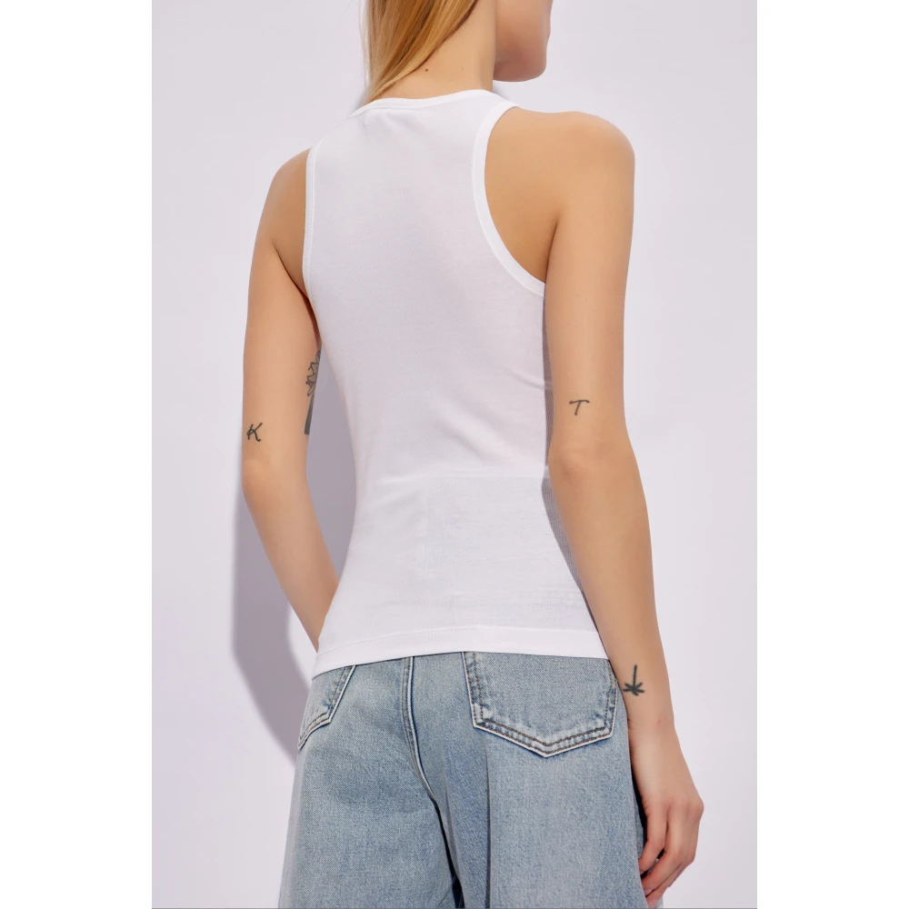 Ganni Logo-geborduurd top White Dames