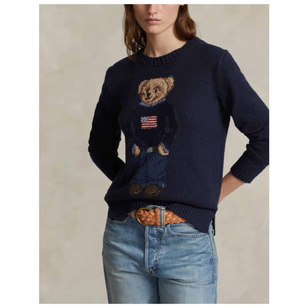 Polo Ralph Lauren Jacquard Polo Bear Sweater Blue Dames