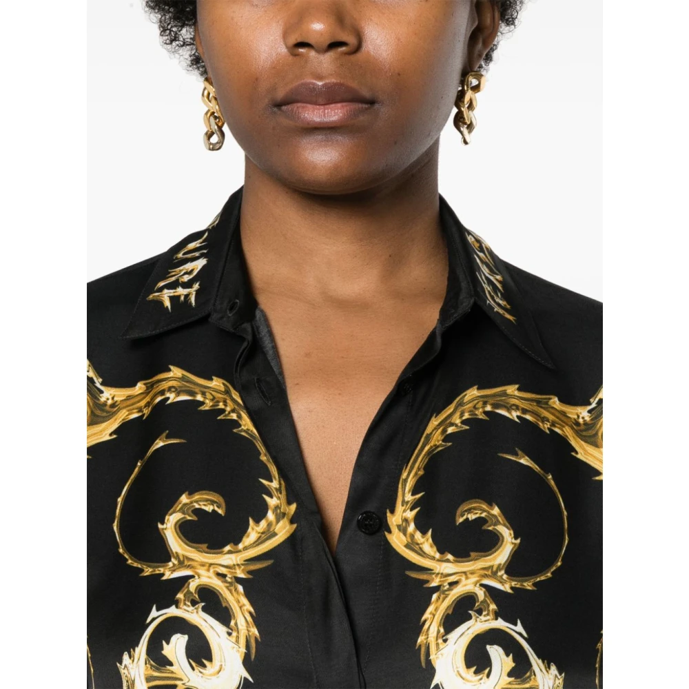 Versace Jeans Couture Barok Design Zwart en Goud Shirt Multicolor Dames