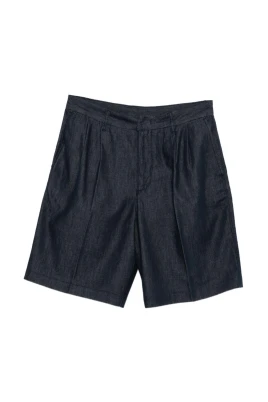 Pleated Denim Shorts