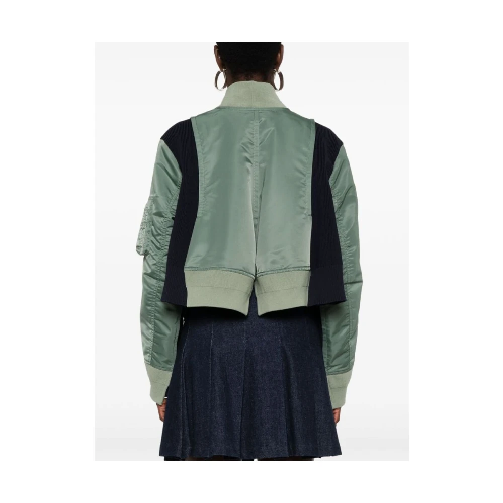 Sacai Technische Jersey Ribgebreide Jas Green Dames