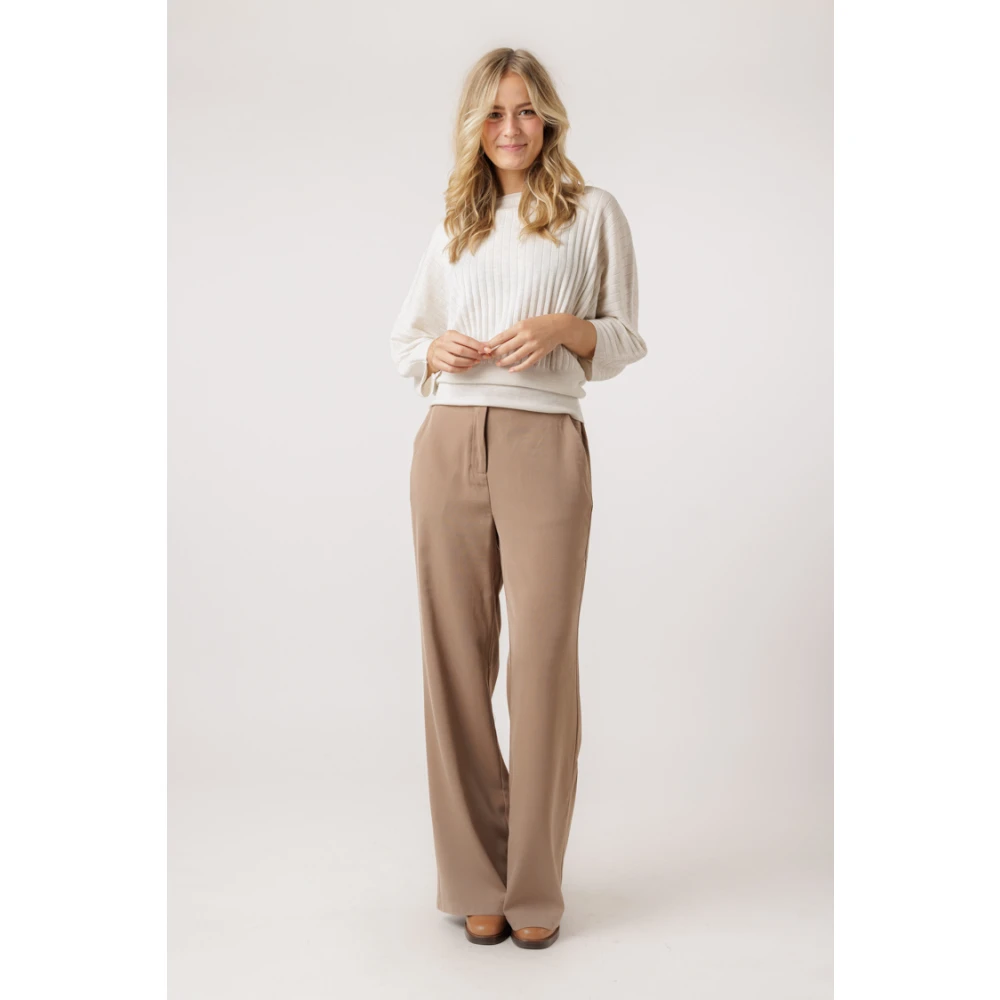 No man's land Ribgebreide Top met Wijde Mouwen White Dames