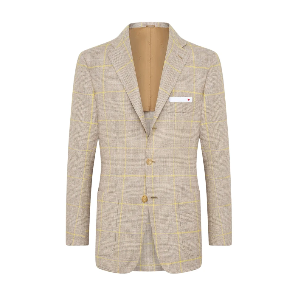 Kiton Geruite Kasjmierblend Blazer Beige Heren