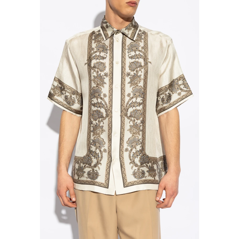 ETRO Zijden shirt met print Beige Heren