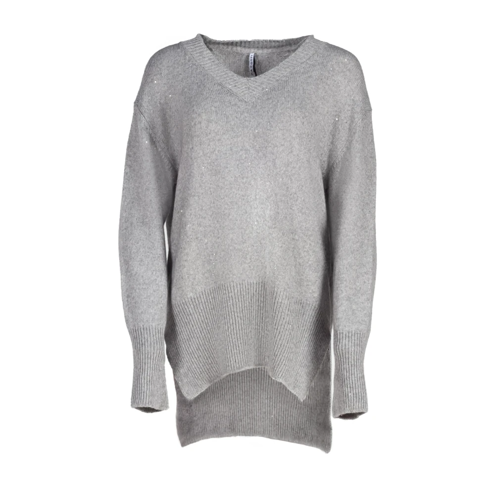 Liviana Conti Paillettenversierde V-halssweater in grijs Gray Dames