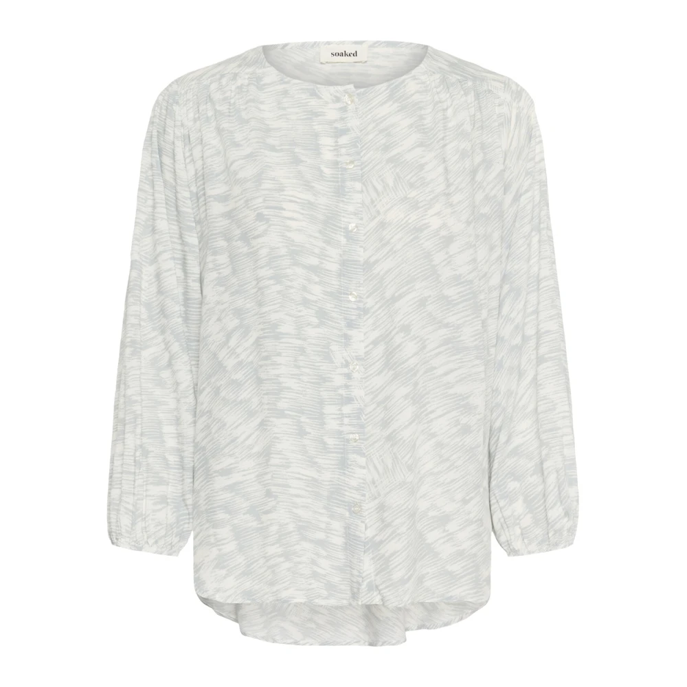 Soaked in Luxury Zilverblauwe Stroke Print Blouse Blue Dames