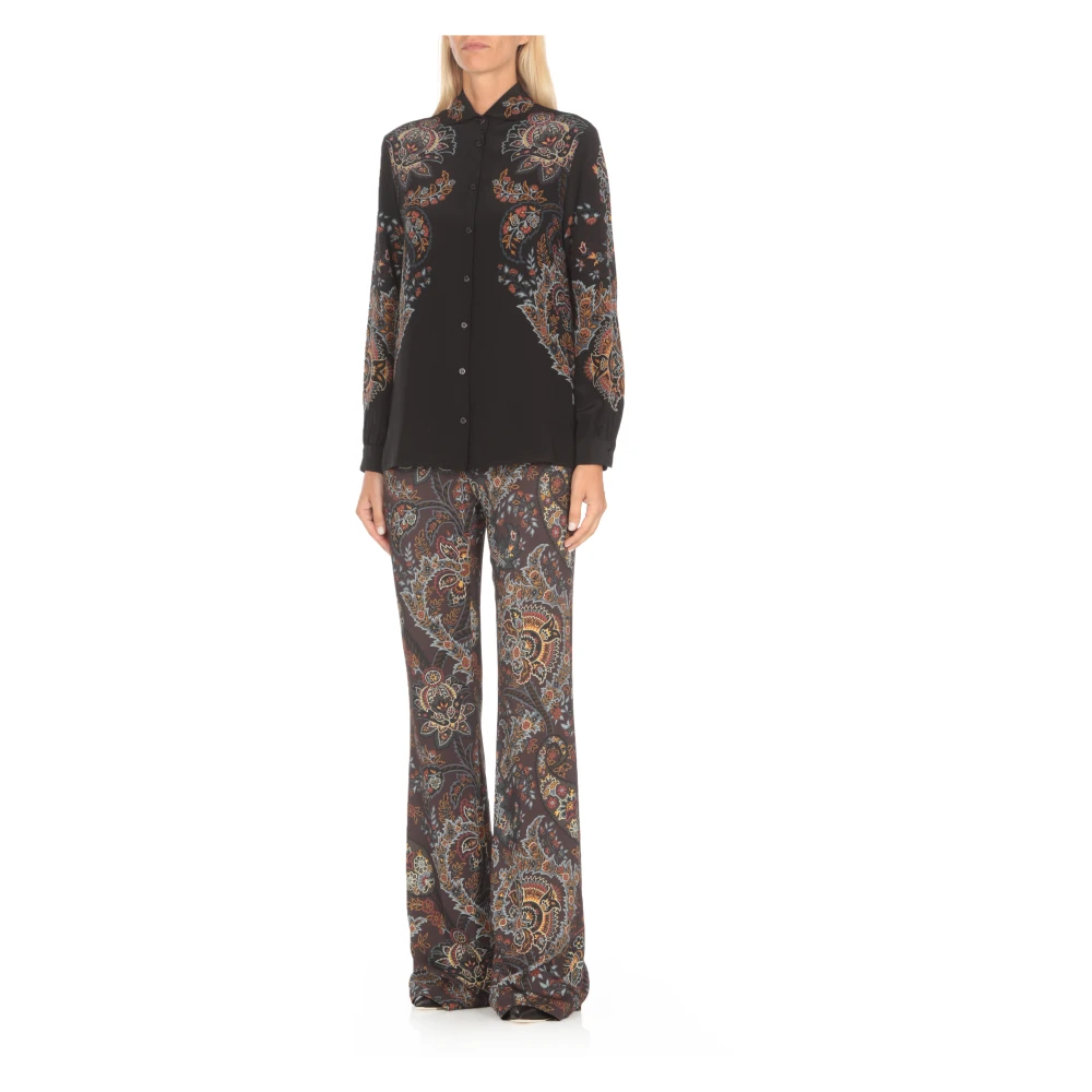 ETRO Zwarte Zijden Bloemen Paisley Shirt Black Dames