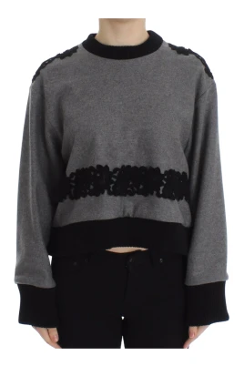 Grå Cashmere Blandning Spets Tröja