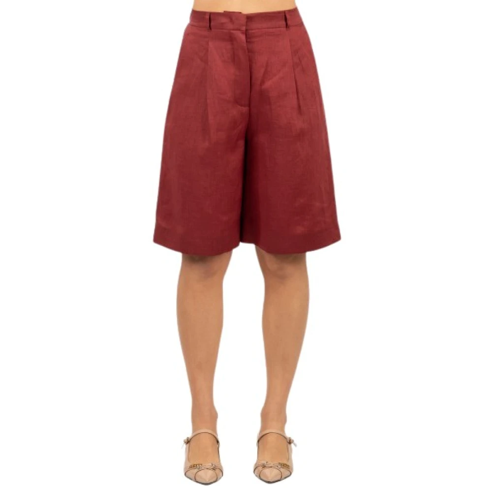 Max Mara Studio Vrouw Rood Korte Broeken Dames, Xs, Linnen, Caravan Bermuda Shorts