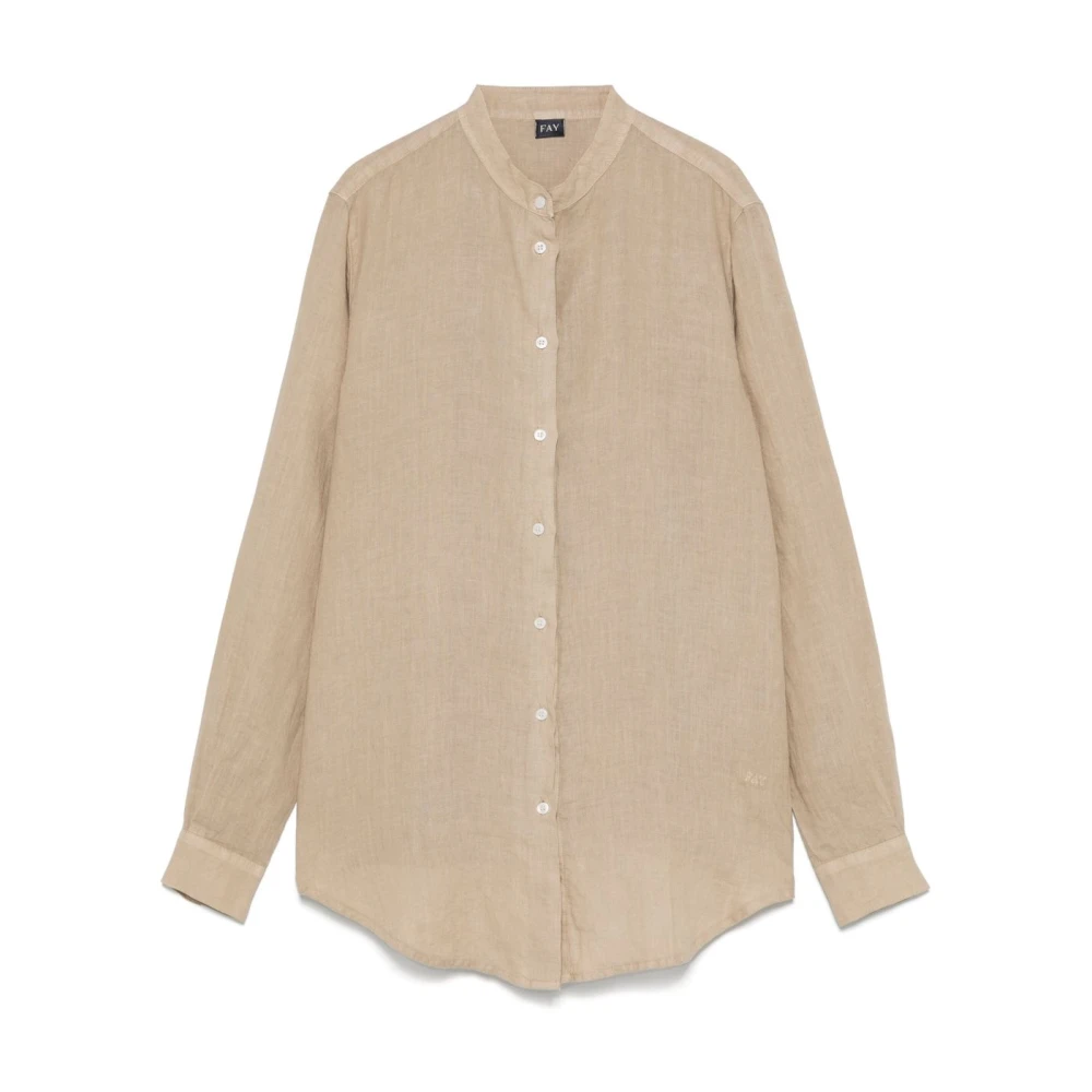 Fay Beige Overhemd met Opstaande Kraag en Knopen Beige Dames