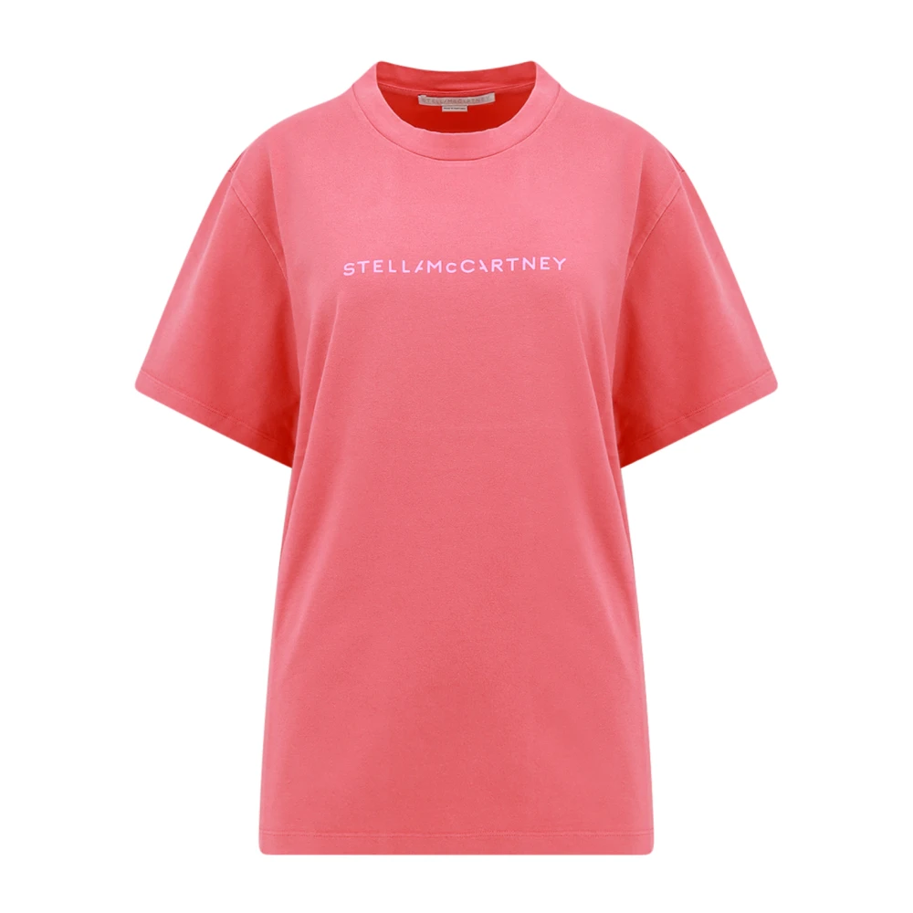 Stella Mccartney Roze Geribbelde T-shirt met Logo Print Pink Dames