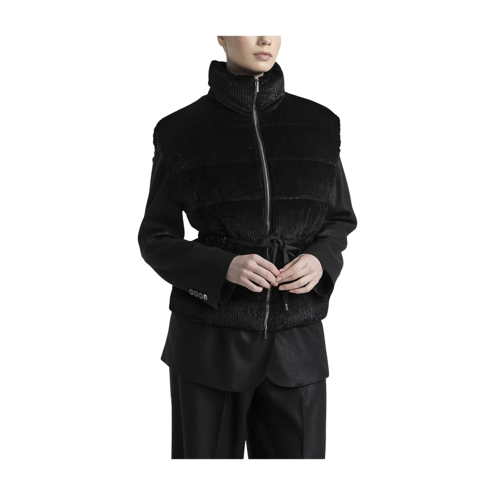 PESERICO Mouwloos donsjack van viscose en lurex fluweel Black Dames