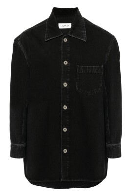 chemise-denim-noire-boutons-logo