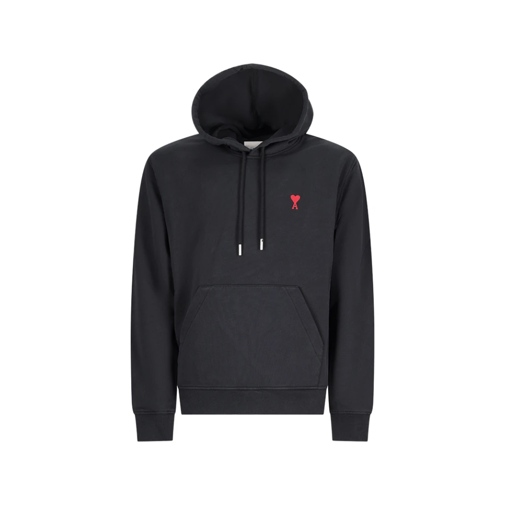 Ami Paris Men's Black Hoodies, L, Heart Hoodie