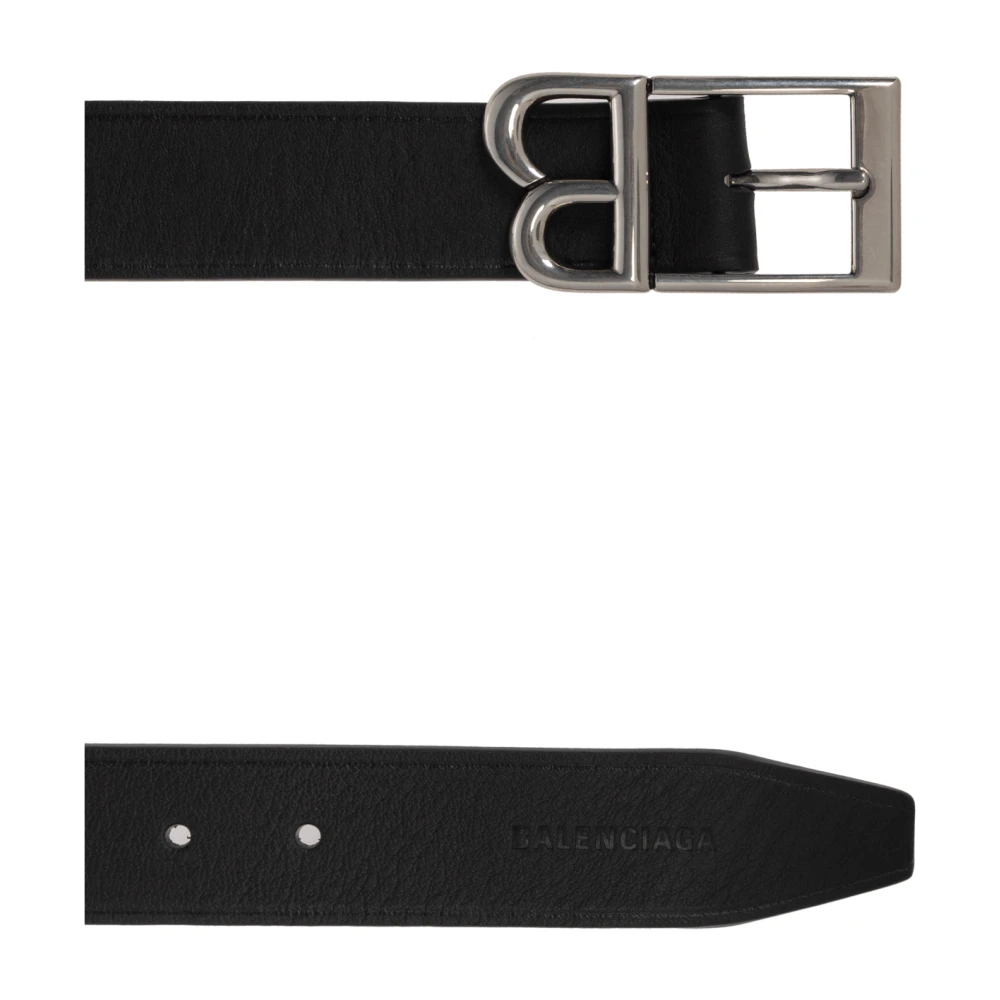Balenciaga Leren riem met logo Black Heren