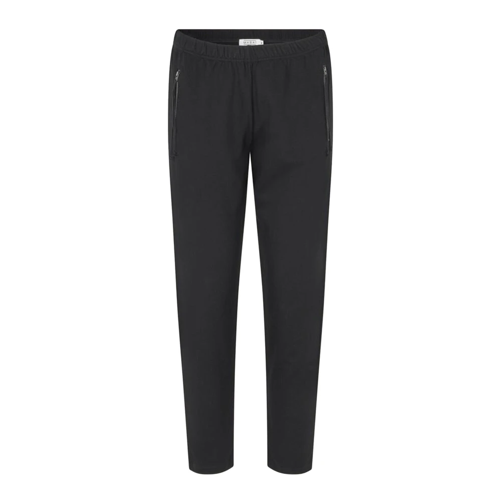 Masai Black Slim-Fit Trousers, Female, L, Elastic Waist Trousers With Zipper Details