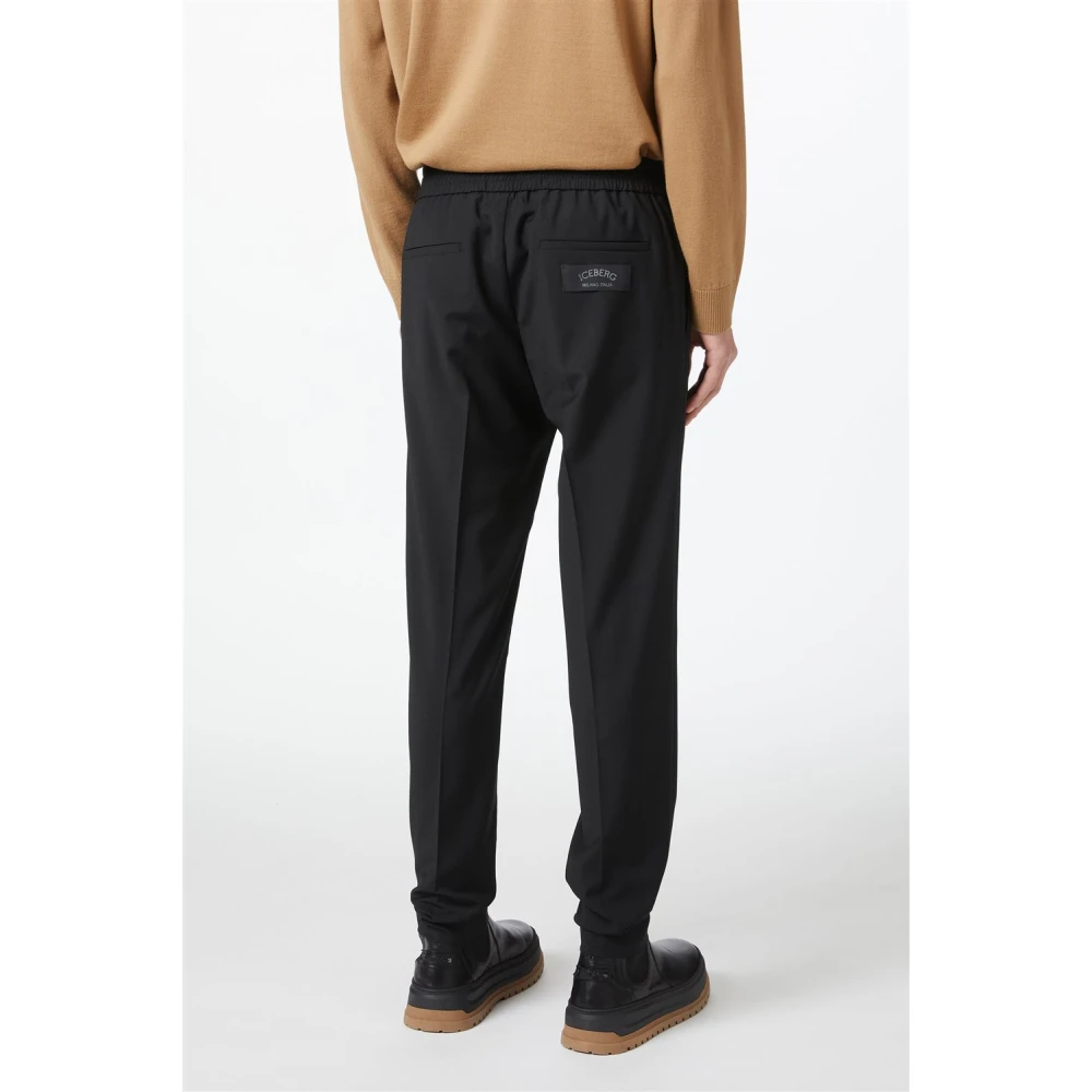 Iceberg Zwarte Regular Fit Polyester Wol Broek Black Heren