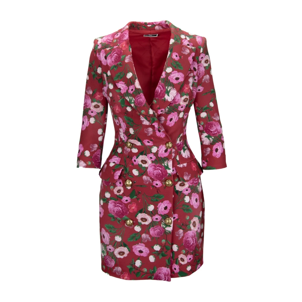 Elisabetta Franchi Bloemen V-hals jurk met gouden knopen Multicolor Dames