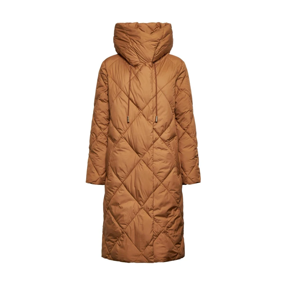 Silvian Heach Vrouw Bruin Jassen Dames, 2XS, Polyester, Lang Gewatteerd Donsjack Met Ruitpatroon