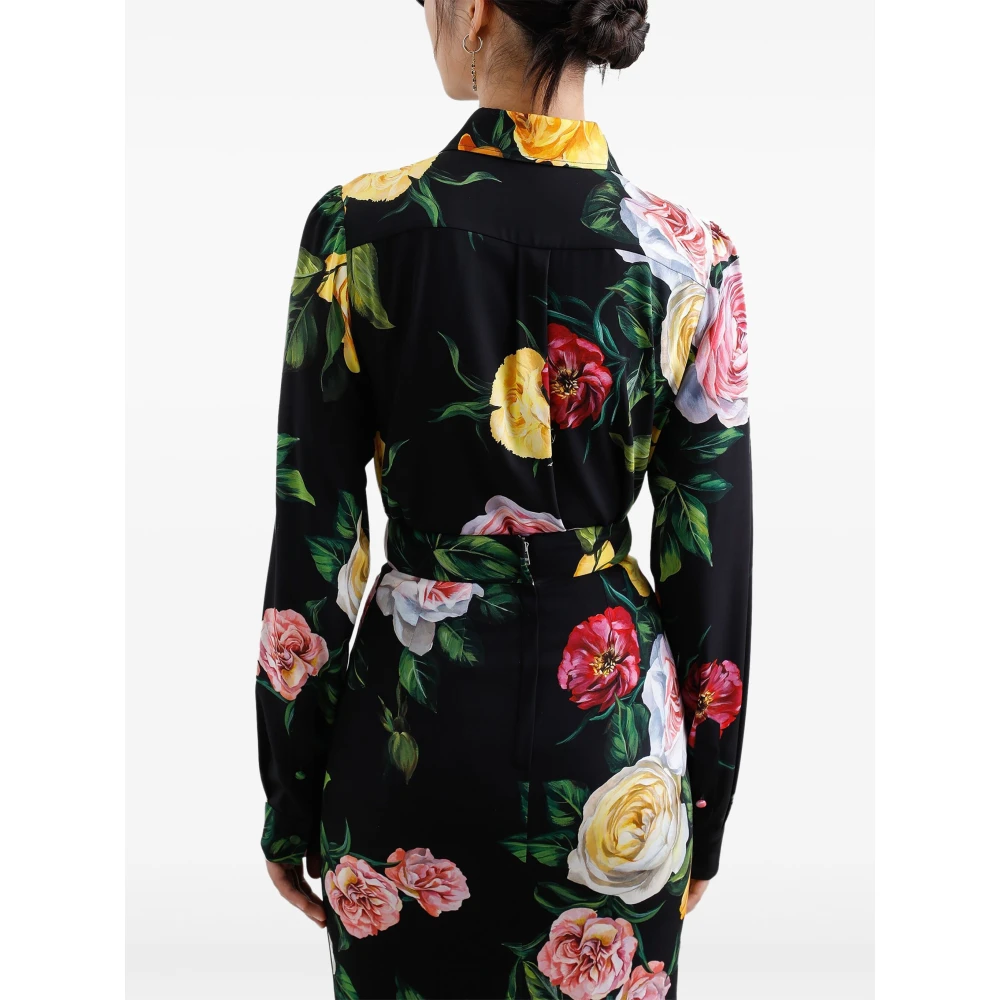 Dolce & Gabbana Peonie Rose Zwarte Shirt Multicolor Dames