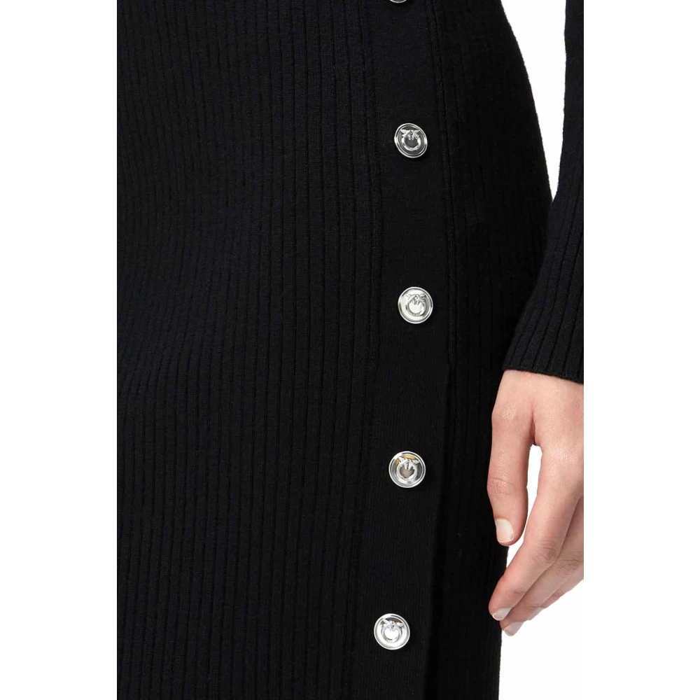 pinko Zwarte Geribbelde Gebreide Midirok Black Dames