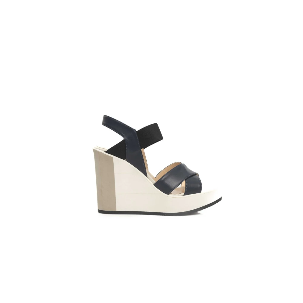 Cerruti 1881 Women's Blue Wedge Sandals For In Leather - Wedges - 5 Uk- Shoes