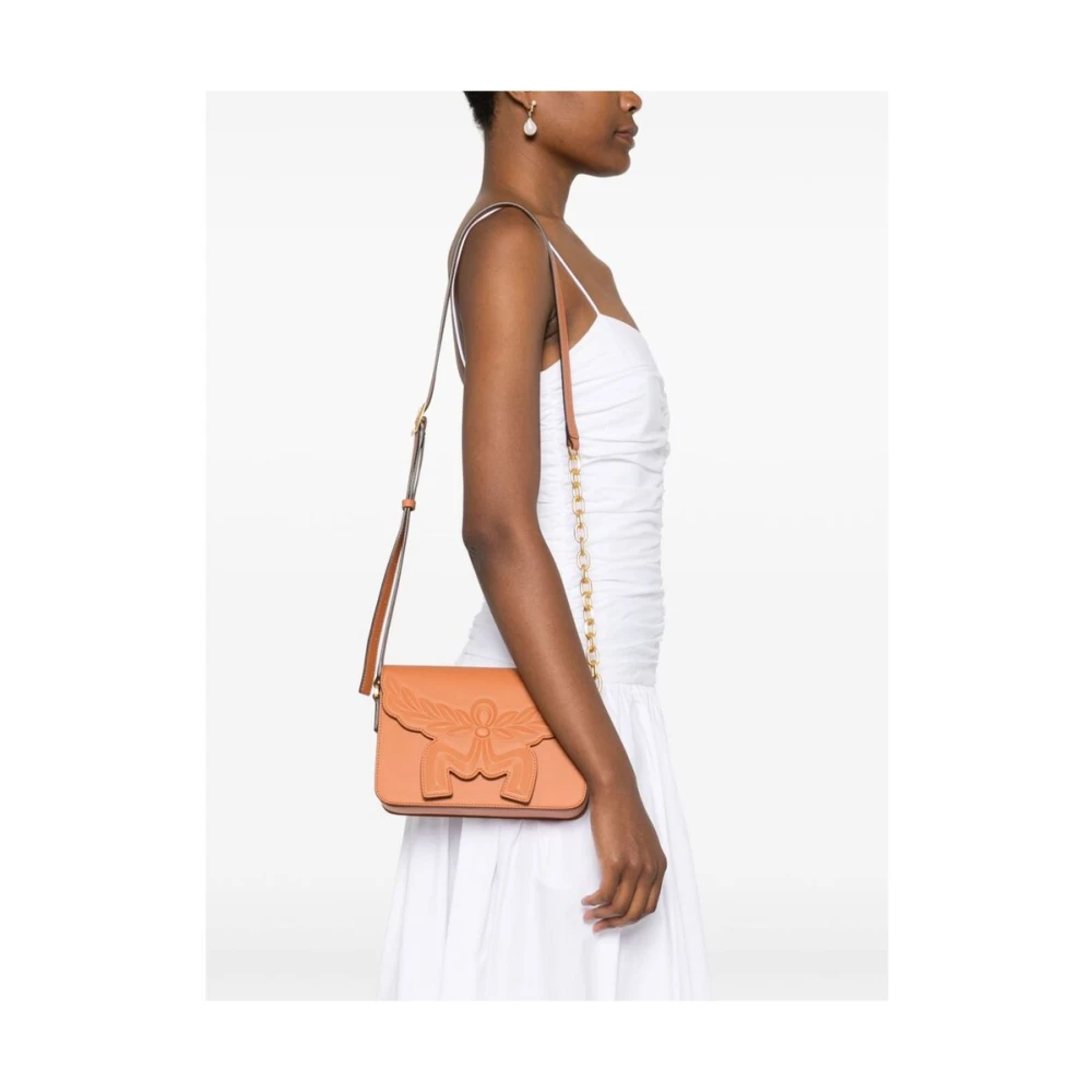 MCM Cognac Leren Schoudertas Brown Dames
