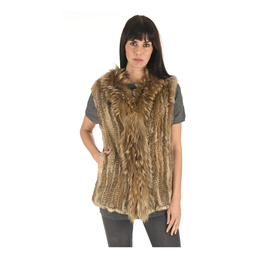 La Canadienne Natuurlijke konijn en wasbeer bontvest Green Dames